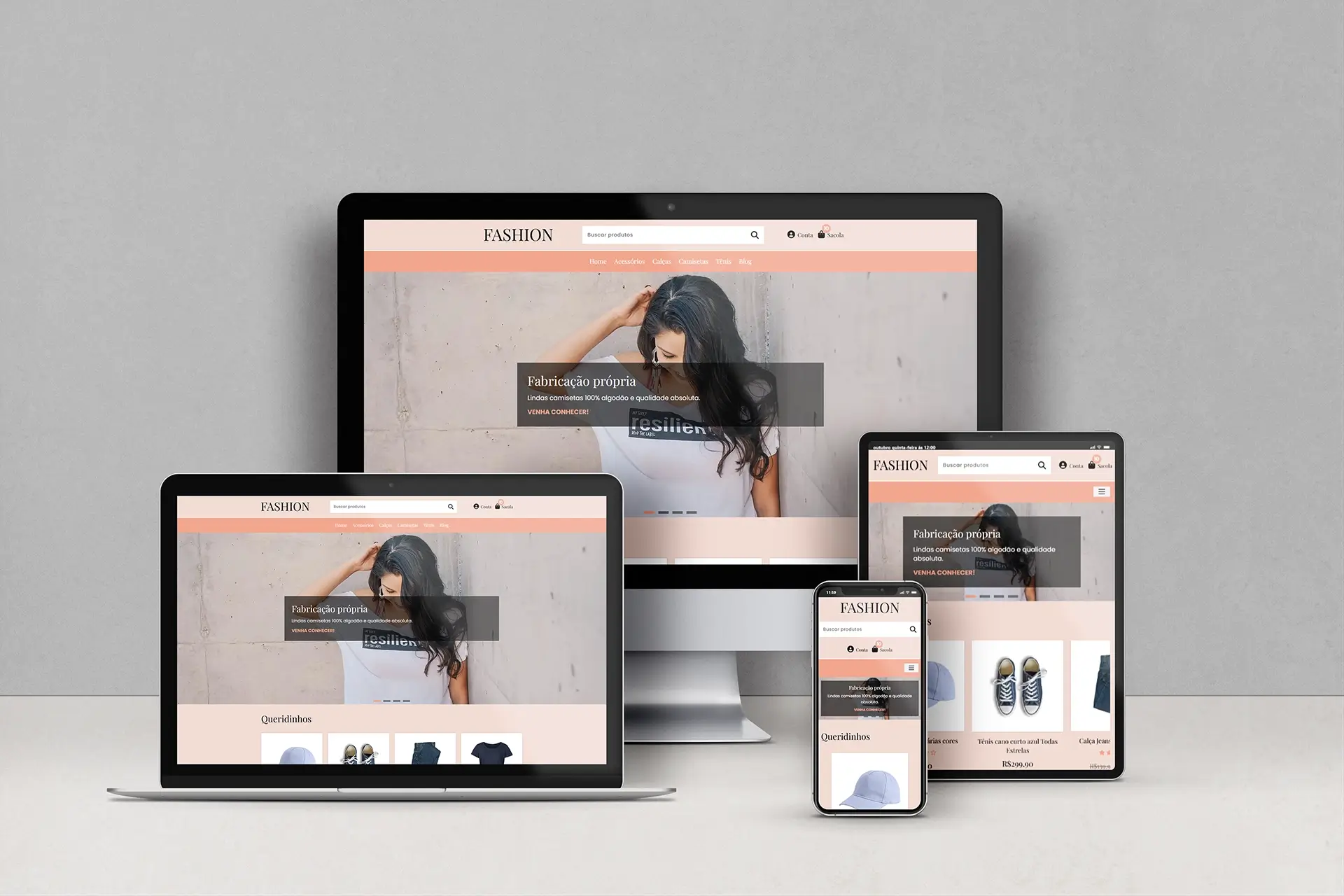 Mockup da página inicial da loja FASHION
